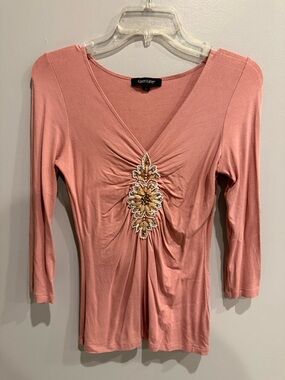 Karen Kane Dusty Rose V-Neck Embellished Long Sleeve Top